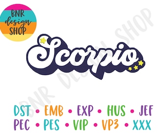 Diseño de bordado de Escorpio, diseños de bordado de signos del zodiaco para sombreros, archivo de bordado de horóscopo Escorpio, diseño de bordado del zodiaco para máquina