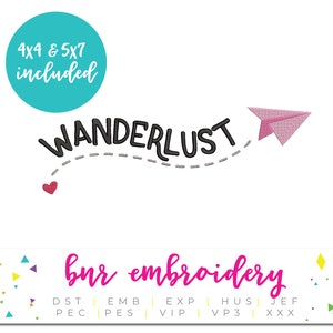 Wanderlust Machine Embroidery Design, 2 Sizes, Travel Embroidery, Embroidery Design, Embroidery Pattern, Embroidery File, Instant Download