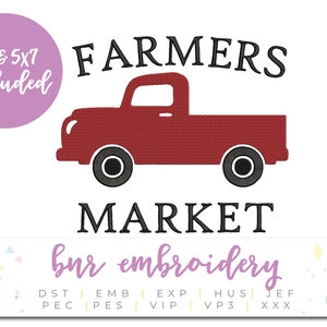 Vintage Red Farm Truck Machine Embroidery Design for Farms and Farmhouse Decor or Farmers Markets