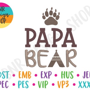 Papa Bear Machine Embroidery Design, 2 Sizes, Dad Embroidery, Embroidery Design, Embroidery Pattern, Embroidery File, Instant Download
