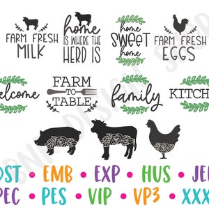 Kitchen Embroidery Design Bundle, Farmhouse Embroidery Designs for Kitchen Towels, Farm Embroidery Pattern Machine, Tea Towel Embroidery