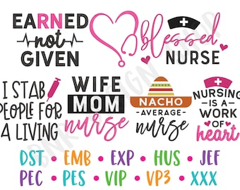 Nursing Embroidery Bundle, 7 Designs, Nurse Machine Embroidery Design, Embroidery Pattern, Embroidery File, Instant Download
