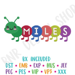 May include: A colorful caterpillar with a smiling face and the name "MILES" spelled out on its body. The caterpillar is made of felt and is a great way to personalize a child's room or a gift.
