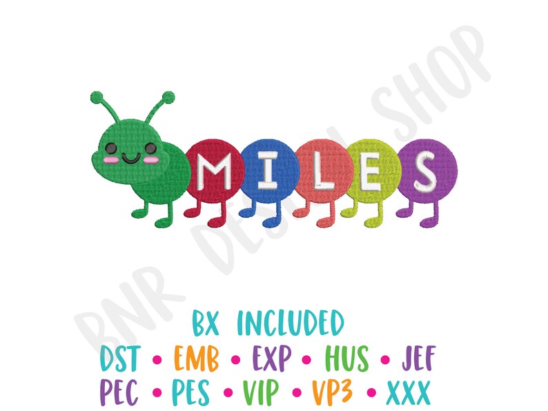 May include: A colorful caterpillar with a smiling face and the name "MILES" spelled out on its body. The caterpillar is made of felt and is a great way to personalize a child's room or a gift.