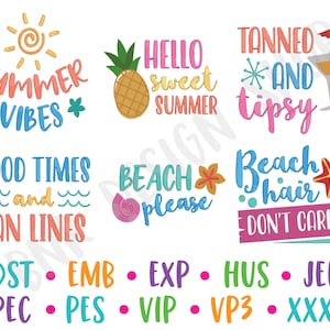 Beach Embroidery Designs, 6 Designs, Summer Embroidery, Machine Embroidery, Embroidery File, Embroidery Pattern, Instant Download