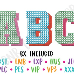 Varsity Embroidery Font Design, Athletic BX Fonts for Machine Embroidery, BX Fonts Varsity, Block Embroidery Font PES, Embroidery Alphabet