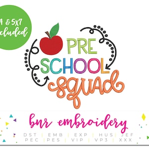 Desenhos de bordado de professor para máquina, esquadrão pré-escolar, bordado de volta às aulas, bordado pré-escolar para professores, bordado escolar
