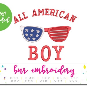 4th of July Embroidery, All American Boy Embroidery, Embroidery Design, Embroidery Pattern, Embroidery Files
