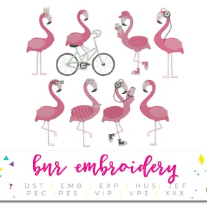Pacote de bordado Flamingo, 8 designs! Bordado de verão, desenho de bordado tropical, padrão de bordado, arquivo de bordado