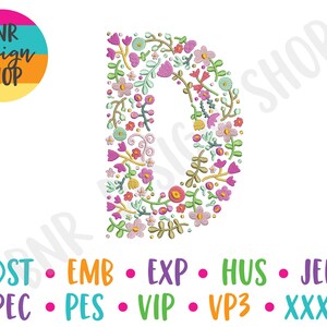 Floral Embroidery Letter, Embroidery Font, 4 Sizes, Monogram Embroidery, Embroidery Design, Embroidery Pattern, Embroidery File