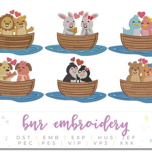 Valentine Animal Embroidery Bundle, 6 Machine Embroidery Designs, Valentine&#39;s Day Embroidery, Embroidery Design, Embroidery Pattern