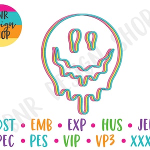 Smiley Face Embroidery Design, Trippy Embroidery Design, Retro Embroidery, Embroidery File, Embroidery Pattern