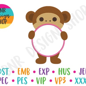 Monkey Embroidery, 3 Sizes, Monogram Machine Embroidery Design, Embroidery Pattern, Embroidery File, Instant Download