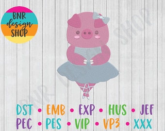 Ballerina Embroidery Design, Pig Embroidery, Animal Machine Embroidery, Embroidery Pattern, Embroidery File