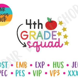 Back to School Embroidery Design for Teacher, School Embroidery Files for Teachers, 4th Grade Teacher Designs for Machine, Trendy Embroidery