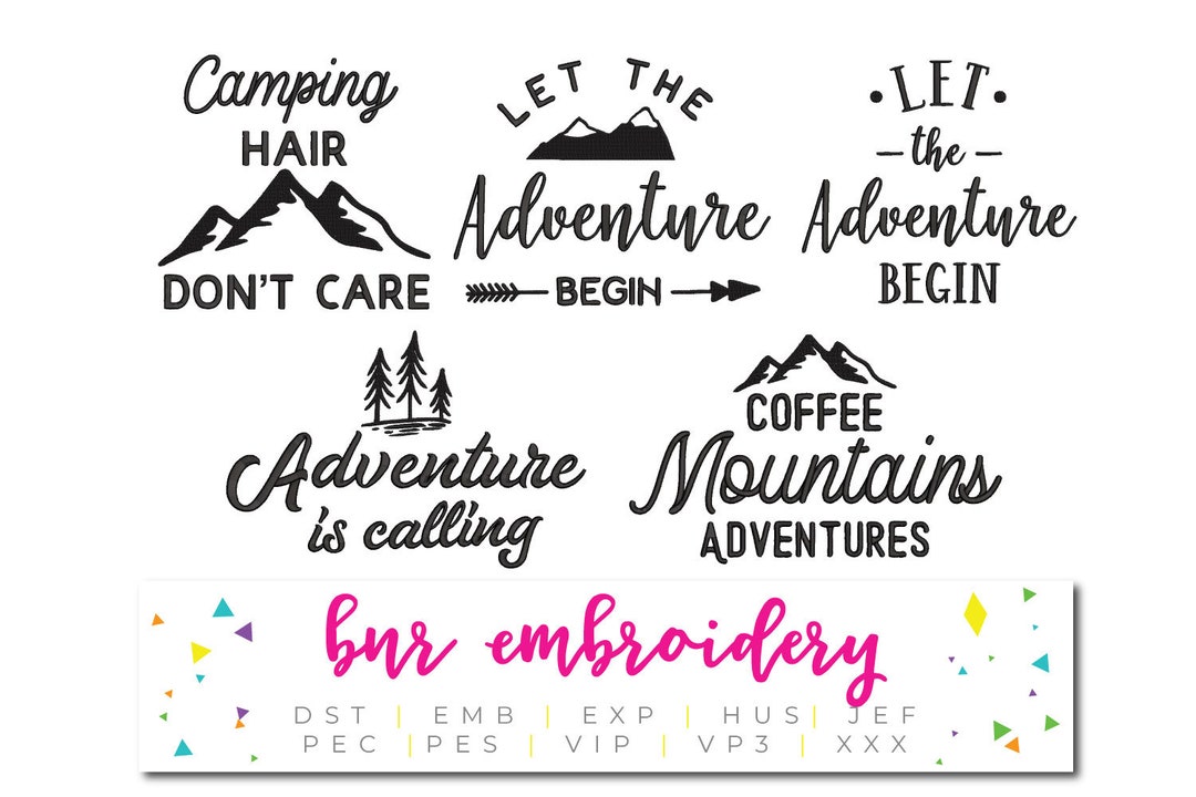 Camping Embroidery Designs, 5 Designs, Adventure Embroidery, Travel Embroidery Design