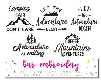 Camping Embroidery Designs, 5 Designs, Adventure Embroidery, Travel Embroidery Design, Embroidery Pattern, Embroidery File