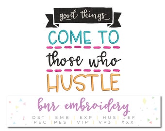 Hustle Embroidery, Embroidery Design, Embroidery Pattern, Embroidery File, Instant Download