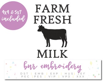 Farm Fresh Milk Machine Embroidery Design, Farmhouse Embroidery, Embroidery Design, Embroidery Pattern, Embroidery File