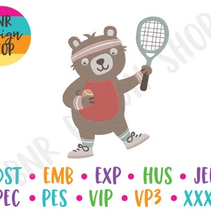 Bär Stickdatei, Tennis Stickdatei, Stickdatei, Sofort Download