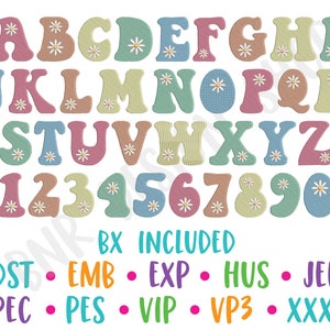 Font da ricamo retrò Font BX per ricamo a macchina, Font retrò per disegno di ricamo, Font da ricamo anni &#39;70 PES, Alfabeto da ricamo