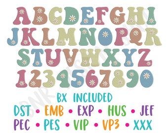 Retro Embroidery Font BX Fonts for Machine Embroidery, Retro Font for Embroidery Design, 70s Embroidery Fonts PES, Embroidery Alphabet