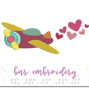 Valentine Embroidery Design, Plane Embroidery, Valentine&#39;s Day Embroidery, Embroidery Design, Embroidery Pattern, Embroidery File