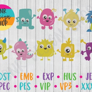 Monster Embroidery Bundle, 9 Designs, Kids Machine Embroidery Design, Embroidery Pattern, Embroidery File, Instant Download