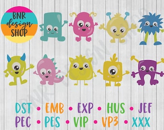 Monster Embroidery Bundle, 9 Designs, Kids Machine Embroidery Design, Embroidery Pattern, Embroidery File, Instant Download