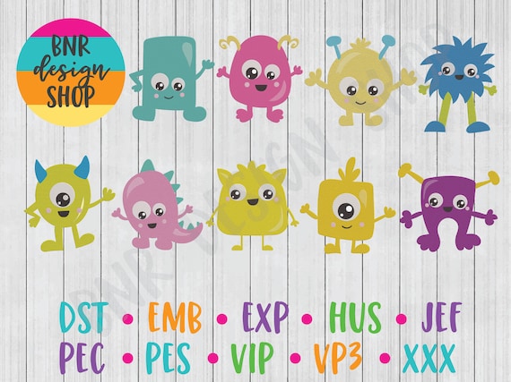 Monster Embroidery Bundle, 9 Designs, Kids Machine Embroidery Design, Embroidery Pattern, Embroidery File, Instant Download