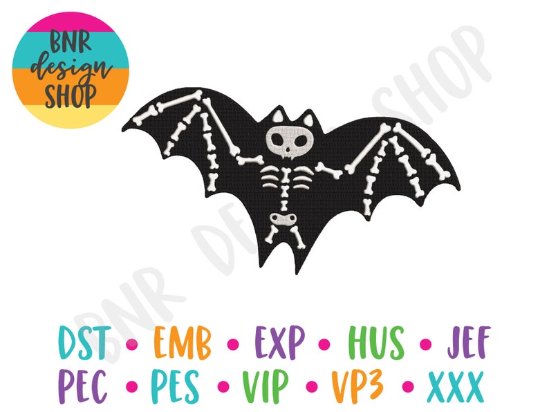 May include: Black bat with a white skeleton design. The bat is flying with its wings spread out. The bat is a Halloween themed design.