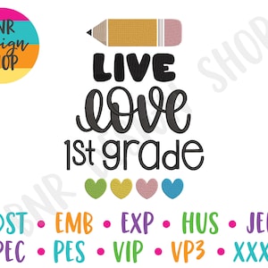 Teacher Embroidery Design for Teachers, Back to School Embroidery Patterns for Machine, 1st Grade Teacher Embroidery File for Teachers