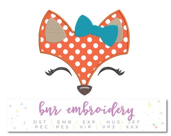 Fox Applique Embroidery, Animal Embroidery Design, Embroidery Pattern, Embroidery File, Instant Download