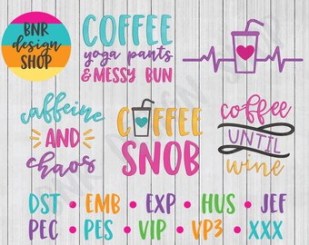 Coffee Embroidery Designs, 5 Designs, Coffee Embroidery Design, Embroidery Pattern, Embroidery File, Instant Download