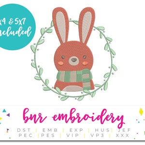 Bunny Embroidery Design, Wreath Embroidery Design, Boho Embroidery Pattern, Embroidery File