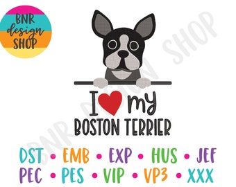Boston Terrier Embroidery Design, 3 Sizes, Dog Embroidery, Animal Machine Embroidery, Embroidery Pattern, Embroidery File, Instant Download