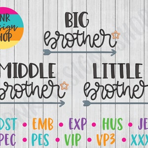 Big Brother Embroidery, Middle Brother, Little Brother, Machine Embroidery Bundle, Embroidery Pattern, Embroidery File, Embroidery for Kids
