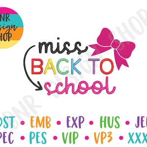School Embroidery Design, Miss Back to School Embroidery, Embroidery Design, Embroidery Pattern, Embroidery File, Instant Download