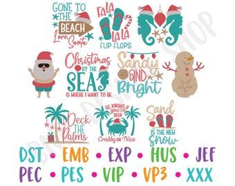 Beach Christmas Embroidery Bundle, 10 Designs, Christmas Machine Embroidery Design, Embroidery Design, Embroidery Pattern, Embroidery File