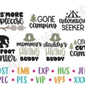 Camping Embroidery Designs, 7 Designs, Camping Embroidery, Outdoor Embroidery, Embroidery Pattern, Embroidery File, Instant Download