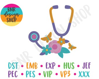 Stethoscope Embroidery, 2 Sizes, Nurse Machine Embroidery Design, Embroidery Pattern, Embroidery File, Instant Download