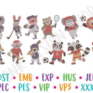Sports Animals Machine Embroidery Bundle, 12 Designs, Sports Embroidery, Animal Embroidery Design, Embroidery Pattern, Embroidery File