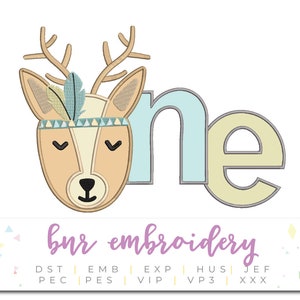 Deer Applique, Machine Embroidery Design, First Birthday Embroidery Design, One Embroidery Pattern, Embroidery File