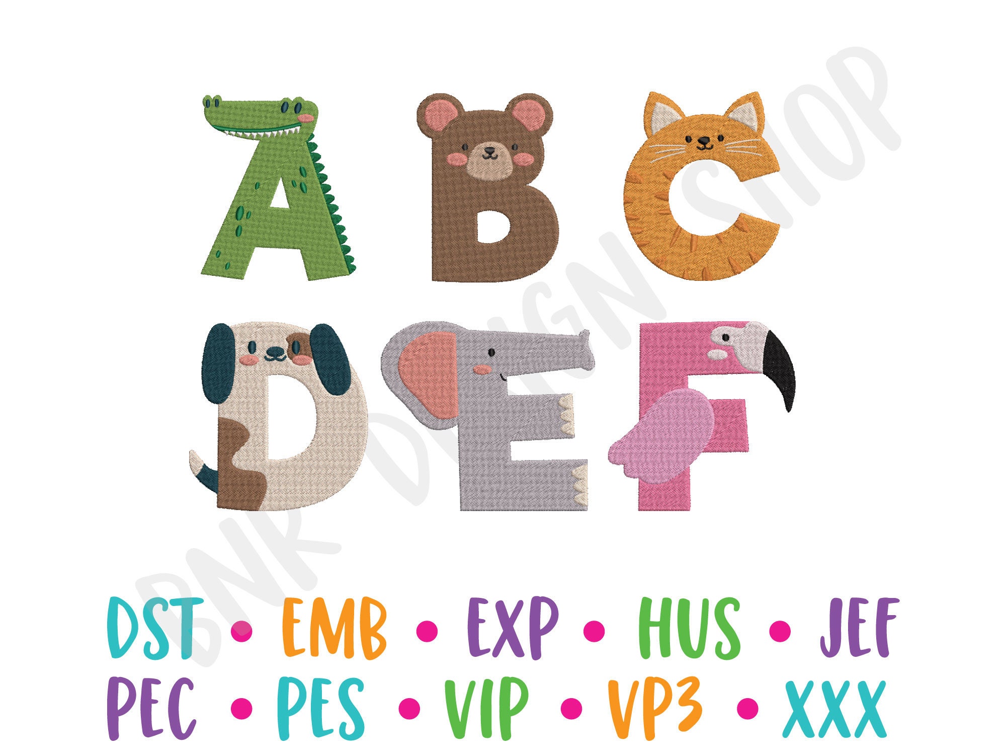 Animal Alphabet Machine Embroidery Design Bundle | Cute A-Z Animal