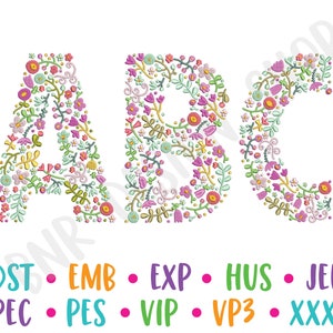 4 Inch Floral Embroidery Alphabet, Embroidery Font, Monogram Embroidery, Embroidery Design, Embroidery Pattern, Embroidery File