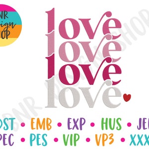 Love Embroidery, 2 Sizes, Valentine&#39;s Day Machine Embroidery Design, Embroidery Pattern, Embroidery File, Instant Download