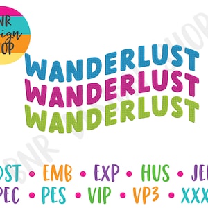 Wanderlust Machine Embroidery Design, 3 Sizes, Travel Embroidery, Embroidery Design, Embroidery File, Embroidery Pattern, Instant Download