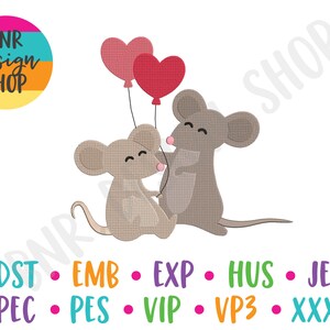 Valentine Mice Embroidery Design, 2 Sizes, Valentine Machine Embroidery, Embroidery Design, Embroidery File, Embroidery Pattern