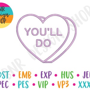 Valentine Embroidery, 3 Sizes, Candy Heart Embroidery, Valentine&#39;s Day Embroidery, Embroidery Design, Embroidery Pattern
