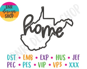 West Virginia Borduurwerk Ontwerp, 3 Maten, Home Borduurwerk, Borduurwerk Ontwerp, Borduurmotief, Borduurbestand, Instant Download